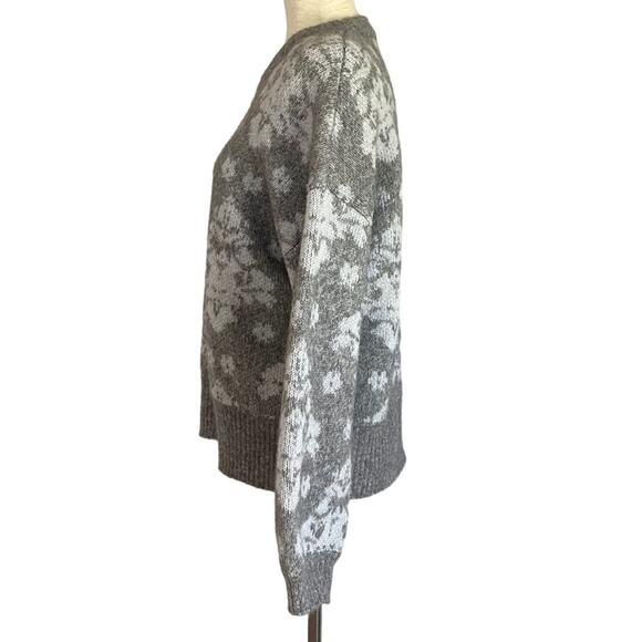 LEWIT Gray Jacquard Print Mohair Wool Blend Pullover Sweater Size Large Balloon - Picture 5 of 9
